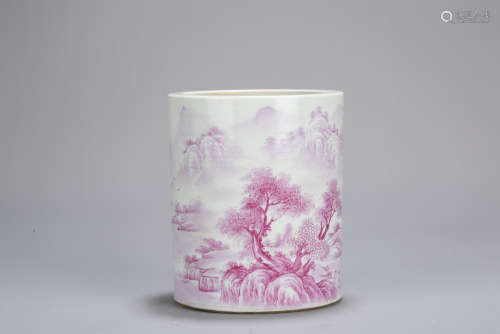 Chinese famille rose porcelain brush pot. Republic period.