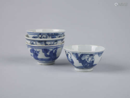 Four Chinese blue and white porcelain wine cups.