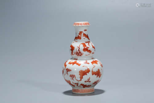 Chinese iron red decorated porcelain double gourd vase.