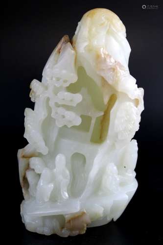 Chinese carved white jade boulder.