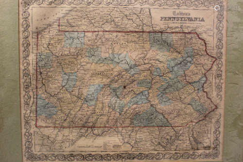 Antique map of Colton's Pennsylvania 1855.