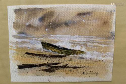 Ocean bank, water color painting on paper, signed Nora