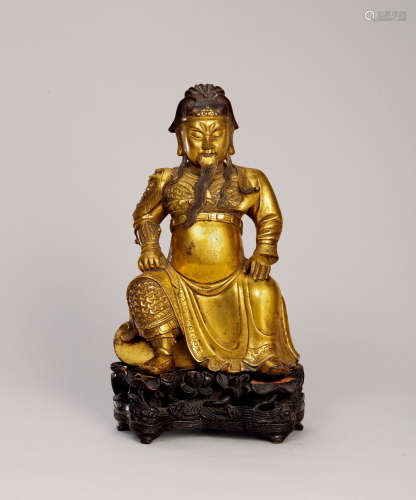 明中期 铜鎏金关公像