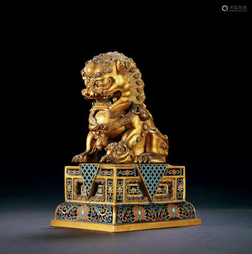 清中期 铜鎏金珐琅狮子