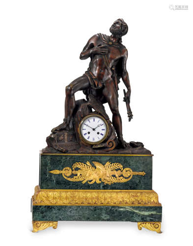 约1820年制 法国 刘易斯•飞利浦出品 帝政风格 铜鎏金青铜人物雕塑座钟