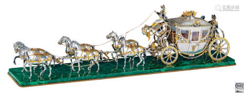 1961年 意大利 MAZZUCATO出品 伊朗国王巴列维定制 银鎏金拿破仑婚礼皇家马车模型