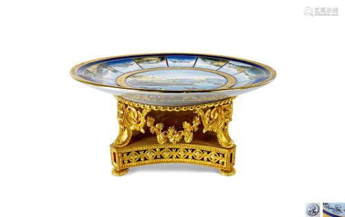 约1900年 法国 新古典主义风格 铜鎏金手绘陶瓷装饰盘