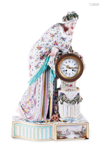 约 1870年 法国 花之女神陶瓷座钟