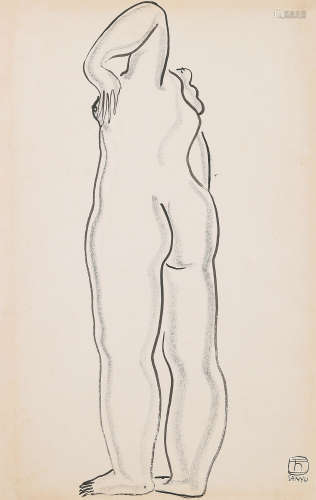 常玉（1895～1966） 立姿裸女背影 水墨、炭笔纸本