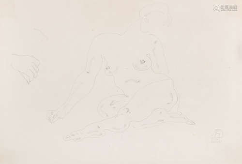 常玉（1895～1966） 坐姿裸女与手 铅笔、炭笔纸本