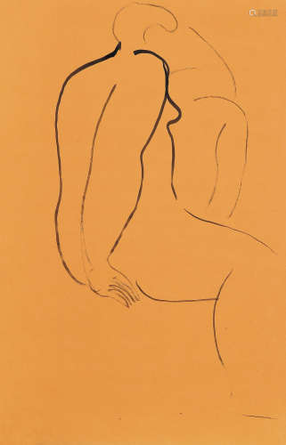 常玉（1895～1966） 侧身坐姿裸女 水墨纸本