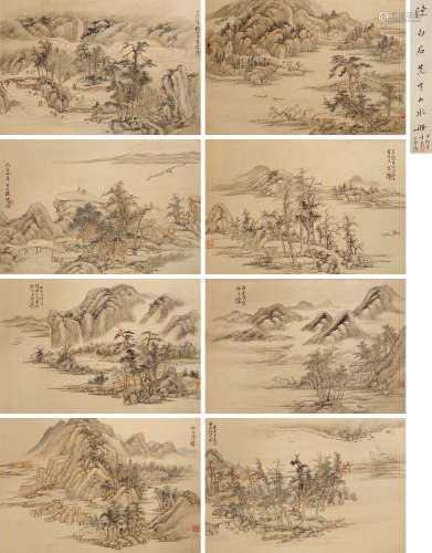陈白石（1844-1911） 山水 册页 设色纸本