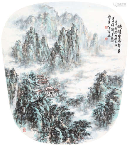 李硕卿（1908-1993） 峨眉山万年寺 立轴 设色纸本