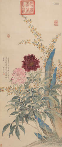 张百弼（1847-1907） 牡丹图 立轴 设色纸本