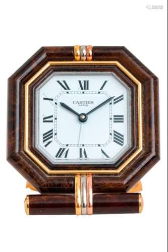 Octagonal clock in metal imitation wood, quartz mo...