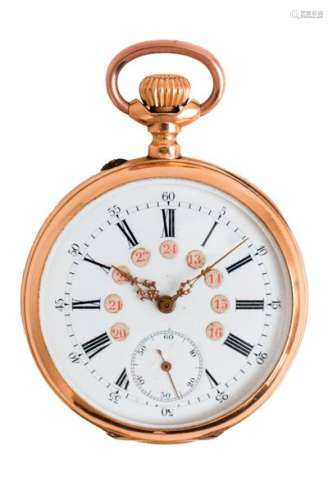 Pink gold pocket watch, mechanical movement, ename...