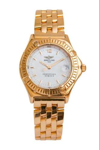Yellow gold lady's watch, quartz movement, white d...