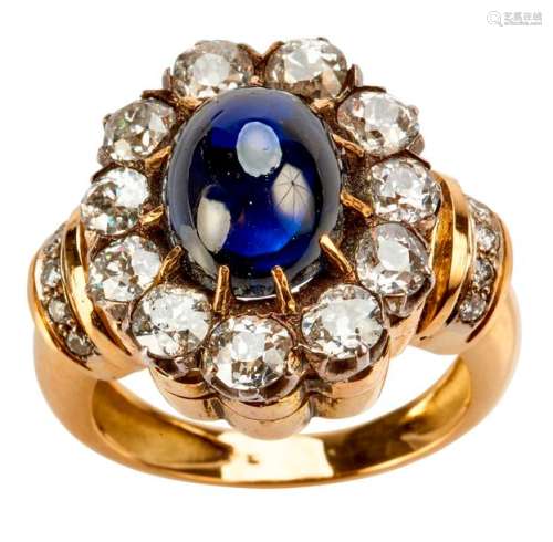 Yellow gold ring set with a nice sapphire weighing...