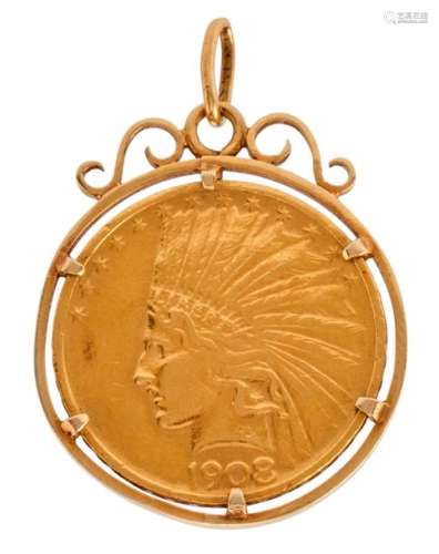 Yellow gold pendant mounted with a gold coinYel...