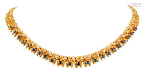 Yellow gold flexible necklace made of floral eleme...