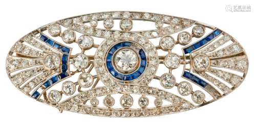 Platinum Art Deco brooch set with european cut and...