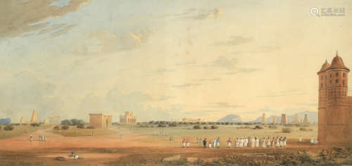 An expansive view of temples and a palace in India John Varley OWS(British, 1778-1842)
