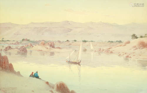 Watching feluccas on the Nile Robert George Talbot Kelly, R.I., R.B.A.(British, 1861-1934)