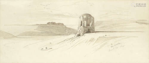 Landscape with solitary tower Edward Lear(British, 1812-1888)