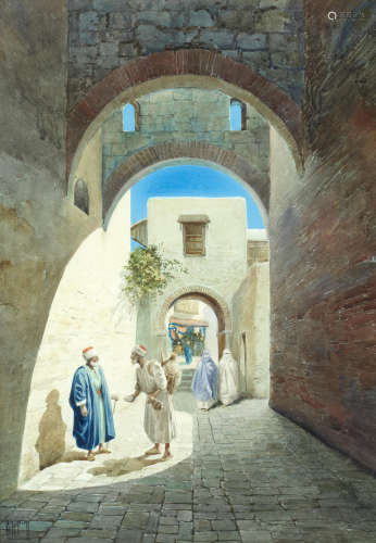 Arab merchants; A mosque, Cairo; A sunlit alley (3) Vittorio Rappini(Italian, 1877-1939)