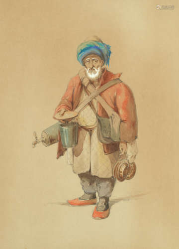 Street vendor; Seated figure (2) Vittorio Amedeo Preziosi(Maltese, 1816-1882)