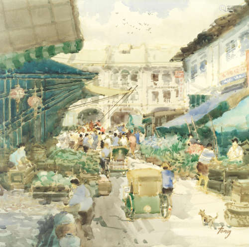 Singapore market scene Tong Chin Sye(Singaporean, born 1939)