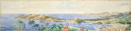 A panorama of the Port of Castries, Saint Lucia, as seen from Fort Charlotte upon Morne Fortune English School, late 19th Century