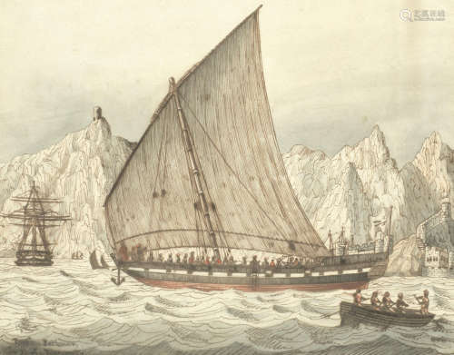 'Persian Pattemar, Cove of Muscat' British School, Mid 19th Century