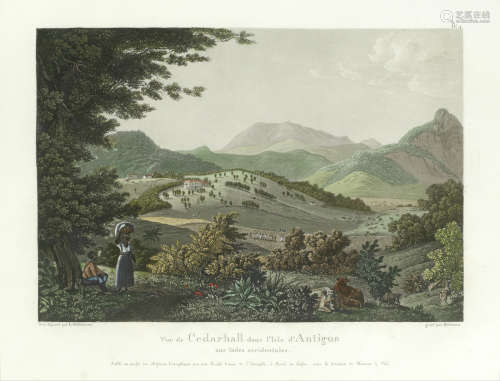 'Vue de Gracehill dans I'Isle d'Antigoa', with three further views of Antigua three aquatints with hand colouring by Hürlimann and one by Hegiall published by Birman & Fils, Basle, 1835 plate size 18.5 x 27cm (7 5/16 x 10 5/8in). (4) Johann Hürlimann(Swiss, 1793-1850)after L. Stobwasser