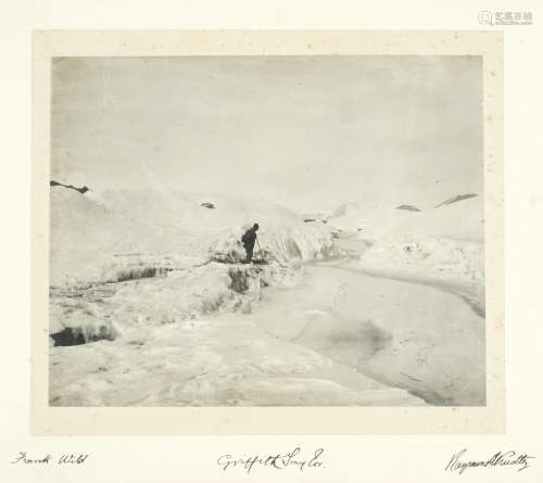 'Rough surface on Campbell Glacier' [pencil caption on verso], SIGNED BY FRANK WILD, RAYMOND PRIESTLEY, AND GRIFFITH TAYLOR beneath the image on the mount, [?1908 or 1911] WILD (FRANK), RAYMOND PRIESTLEY AND GRIFFITH TAYLOR