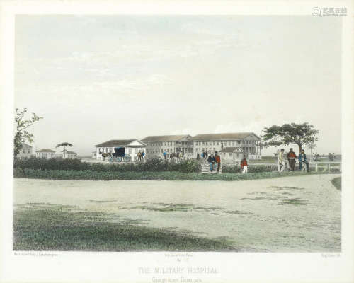 Set of four lithographs showing focal buildings in Demerara, British Guiana lithographs by Eugène Cicéri (French, 1813 - 1890), published 1860, with later hand colouring image size 18.5 x 26cm (7 5/16 x 10 1/4in). (4) After Michel Jean Cazabon