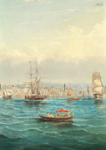 The Sultan's caïque, a French paddle steamer and other shipping off Istanbul Attributed to John Lynn(British, fl. 1828-1838)