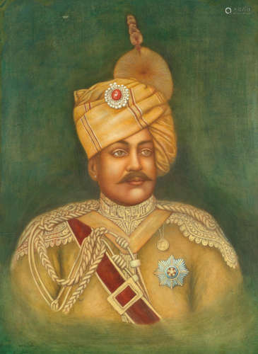 Sir Pratap Singh, Maharaja of Idar, quarter-length portrait with medals at chest, [early twentieth century] GUJARAT - IDAR