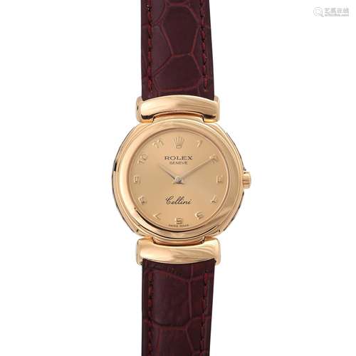 ROLEX Cellini Damenuhr, Ref. 6621/8. Gold 18K.Quarz-Werk. Serien-Nr. 4210039338. Lederband mit