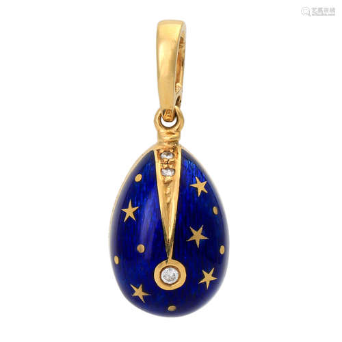 FABERGÉ by Victor Mayer Anhängerin typischer Ei-Form, mit Clipöse, blau emailliert mit GG