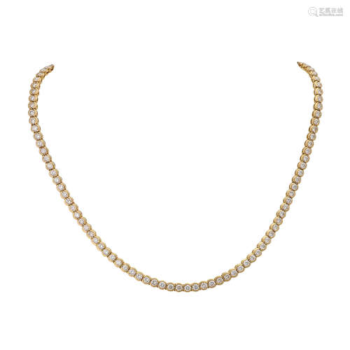 Collier ausgefasst mit 124 Brillanten zus. ca. 11 ct,LGW - GET (J - M) / SI - PIQUE 1. GG 18K. Länge