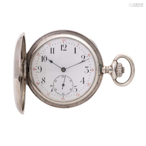 Taschenuhr mit Wappen, ca. Anfang 20. Jh., Savonette-Gehäuse in Silber.Sprungdeckel verziert mit