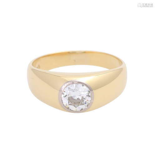 Bandring mit 1 Altschliffdiamantca. 0,9 ct WEISS (H) / VS in GG 14K, RW: ca. 54, Schiene leicht