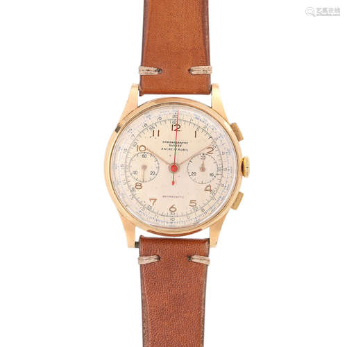 CHRONOGRAPHE SUISSE Vintage Chronograph Herrenuhr, ca. 1950er Jahre.Gehäuse Gold 18K (Staubdeckel