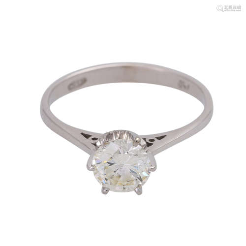 Solitärring mit 1 Diamantim Übergangsschliff ca. 0,8 ct GET / VS in WG 18K. RW: ca. 52,5. Guter