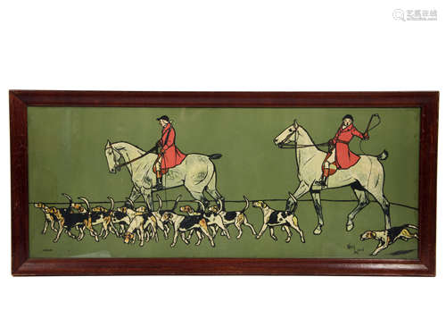 After Cecil Aldin (1870-1935) pair of chromlithographs, 'Whip' and 'Huntsman', 27 cm x 70.5 cm,