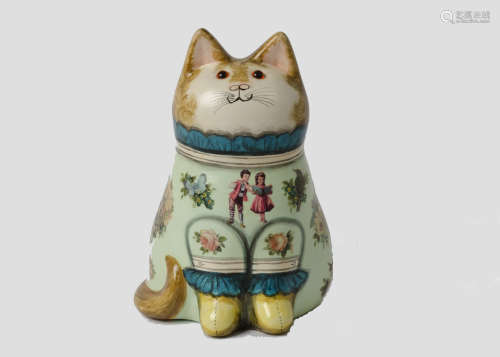 A Joan and David de Bethel of Rye Sussex pottery model of a cat, glass eyes, 1998, pattern 6080,
