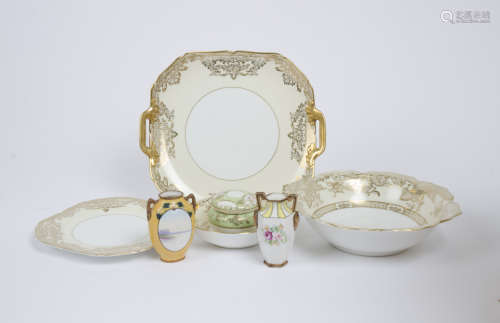 A collection of Noritake ware, including a pair of miniature twin-handled flattened ovoid vase,