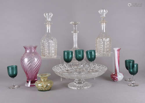 A collection of late 19th and 20th Century glassware, including a large cut glass footed fruit bowl,