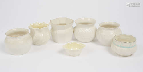 A group of Belleek porcelain small bowls, including four Belleek Collectors Society examples, a
